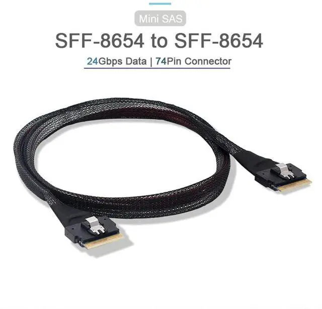 Alt view image 2 of 5 - xiwai PCI-E Slimline SAS 4.0 SFF-8654 8i 74pin Host to SFF-8654 74Pin Slim SAS Target Cable 50cm