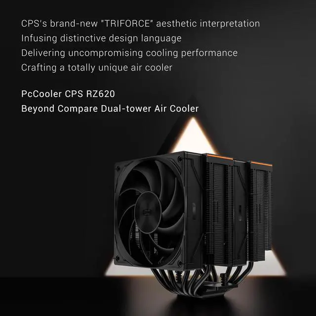 Alt view image 5 of 5 - PCCOOLER RZ620 CPU Cooler TDP CPU Air Cooler Dual Tower CPU Fan 6 HeatPipe CPU Cooling System with Three Modes PWM Silent Fans, Easy Install Air Cooler for Intel LGA 115X/1200/1700,AMD AM4/AM5,BK