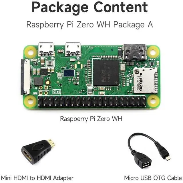 Alt view image 2 of 5 - Waveshare Development Kit Compatible with Raspberry Pi Zero WH (Built-in WiFi, Pre-Soldered Headers) Bundle with Mini HDMI to HDMI Adapter Micro USB OTG Cable (3 Items)