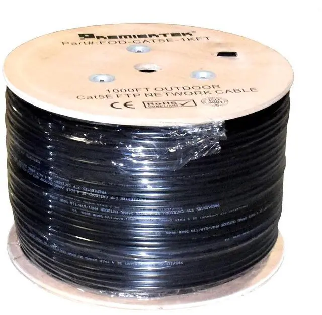 Alt view image 2 of 4 - Premiertek 1000FT CAT5E Outdoor FTP Bulk 24AWG Double Jacket Cable Black