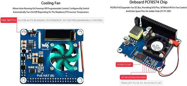 Alt view image 4 of 5 - POE HAT (B) for Raspberry Pi 4B/3B+,Power Over Ethernet HAT with 0.91" OLED,Support 802.3af PoE Network,802.3af Power-Sourcing Equipment Required