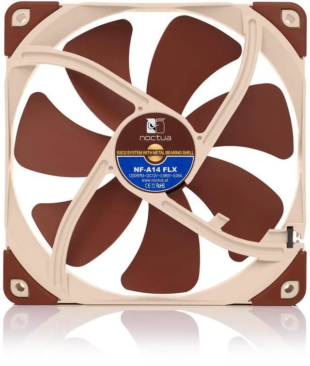 Alt view image 3 of 5 - Noctua NF-A14 FLX, Silent Fan, 3 Pins (140mm, Brown)