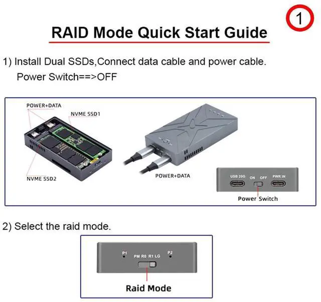 Alt view image 2 of 5 - Cablecc Dual NVME M.2 NGFF M-Key to USB-C Type-C Raid0 Raid1 JOBD Big Enclosure 20Gbps with Fan Raid0 Hyper Adapter