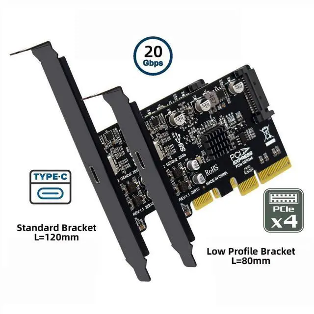 Alt view image 2 of 5 - ChenYang USB 3.2 Gen2x2 Type-C Front Panel Socket to PCI-E 4X PCI Express Expansion Card Adapter