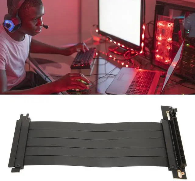 Alt view image 5 of 5 - ASHATA PCIE 4.0 X16 Riser Cable, GPU Graphics Card Extension Cable, High Speed Flexible 90 Degree Right Angle PCIE Port GPU Graphics Card Extension Cable (60cm)
