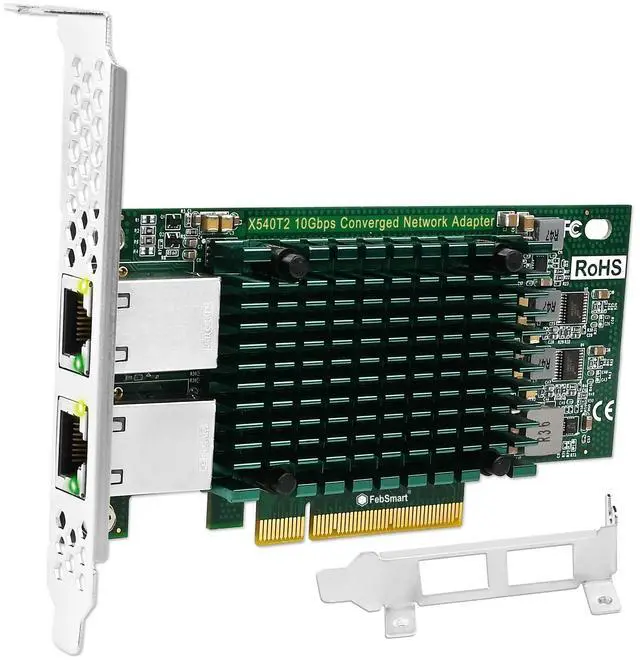 Main image of FebSmart PCIE X8 Interface to 2X 10Gbps RJ45 Ports Network Adapter, Intel X540-AT2 Ethernet Controller, 2X 10GbE RJ45 Interface PCIE NIC Card, PCI Express 10GbE Converged Network Adapter (X540T2)