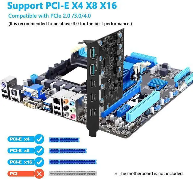 Alt view image 3 of 5 - YEELIYA PCIe USB 3.2 Gen 2 Expansion Card (3x USB-C & 2x USB-A) for Desktop PC - Windows 10/8/7 & Mac OS