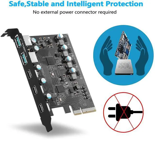 Alt view image 4 of 5 - YEELIYA PCIe USB 3.2 Gen 2 Expansion Card (3x USB-C & 2x USB-A) for Desktop PC - Windows 10/8/7 & Mac OS