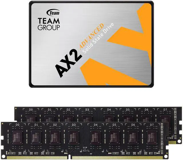 Main image of TEAMGROUP AX2 512GB 3D NAND TLC 2.5 Inch SATA III SSD Read 530MB/s T253A3512G0C101 Bundle with Elite UDIMM DDR3 16GB kit (2x8GB) 1600MHz CL11 Desktop Memory TED316G1600C11DC01
