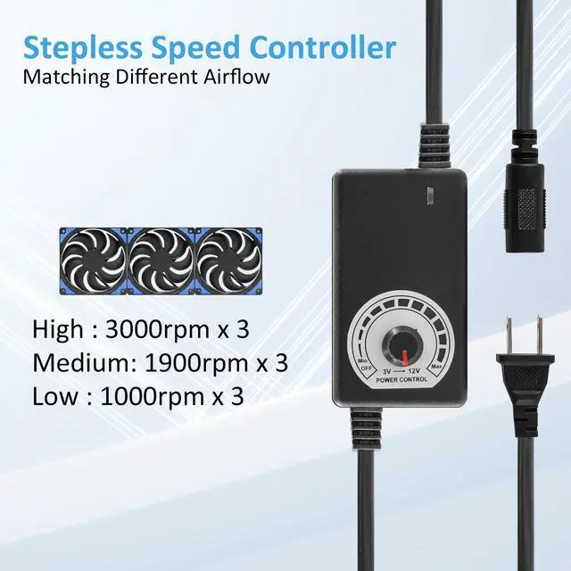 Alt view image 2 of 5 - 120mmx3 360mm Adjustable Computer PC Vent Fans 3-12V Speed Controller for Chicken Coop Rack Space Window Wall Cabinet Server Mining Rig Exhaust Cooling