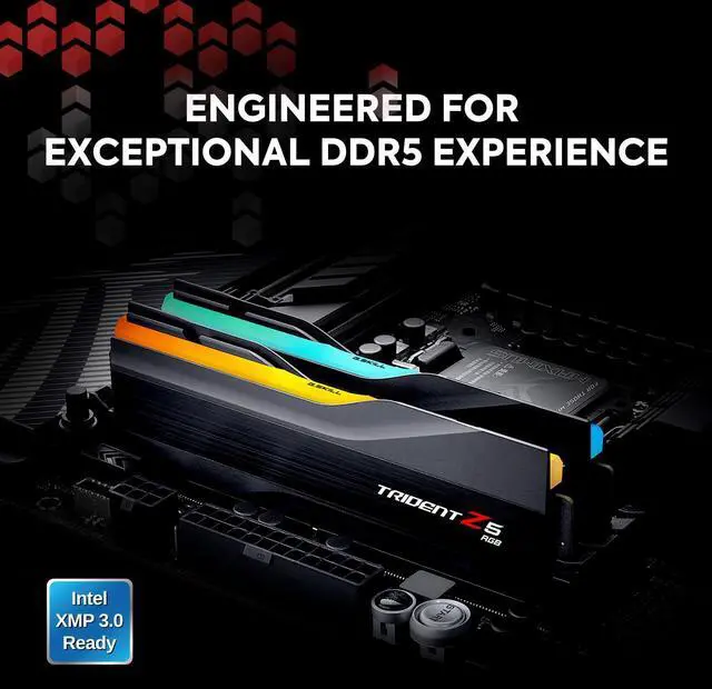 Alt view image 2 of 5 - G.SKILL Trident Z5 RGB Series (Intel XMP 3.0) DDR5 RAM 32GB (2x16GB) 5600MT/s CL28-34-34-89 1.35V Desktop Computer Memory UDIMM - Matte Black (F5-5600J2834F16GX2-TZ5RK)