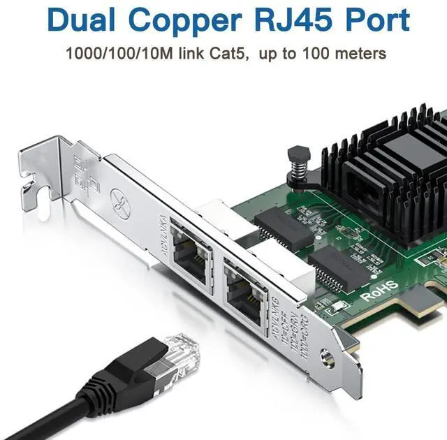 Alt view image 2 of 5 - H!Fiber Gigabit Dual NIC with Intel 82571 Chip, 1Gb Network Card Compare to Intel E1G42ET NIC, 2 RJ45 Ports, PCI Express X1, Ethernet Card with Low Profile for Windows/Windows Server/Linux