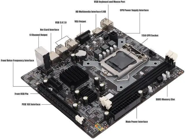 Alt view image 3 of 5 - DDR3 LGA 1150 CPU USB3.0 SATA3.0 Gaming Motherboard, RJ45 VGA DVI Desktop Motherboard, RTL8105e 100M Net Card, 6 Channel Voice Chip, PCIE X16 Graphics Card Slot