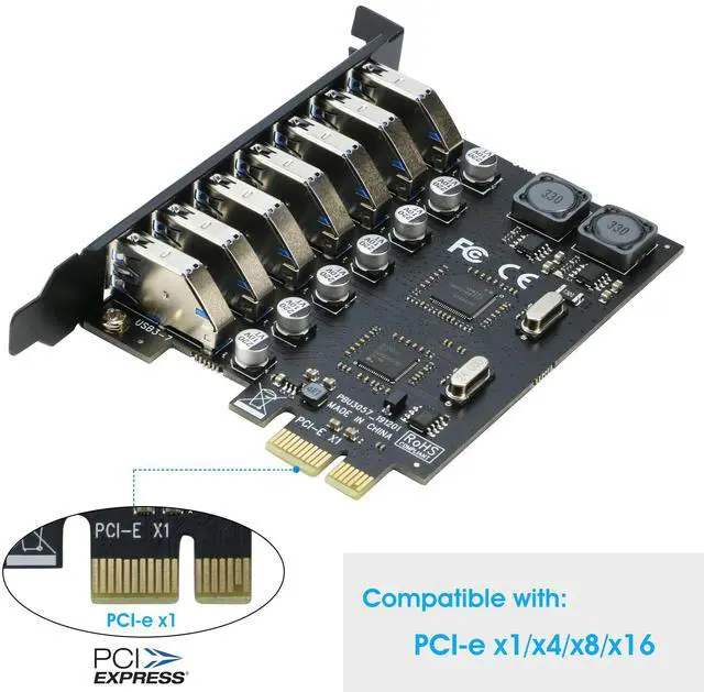 Alt view image 3 of 5 - USB 3.0 PCI-e Expansion Card 7Port + PCIe to 2Port USB C&6Port USB 3.0