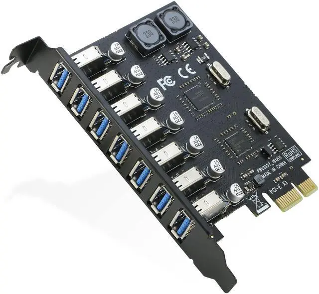 Alt view image 2 of 5 - USB 3.0 PCI-e Expansion Card 7Port + PCIe to 2Port USB C&6Port USB 3.0