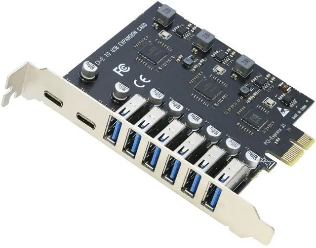 Alt view image 5 of 5 - USB 3.0 PCI-e Expansion Card 7Port + PCIe to 2Port USB C&6Port USB 3.0