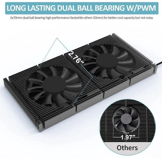 Alt view image 3 of 5 - GPU Backplate Memory Radiator Aluminum Heatsink Cooler with Dual 70mm 4Pin PWM Cooling Fan and 1.2mm 7W Thermal Pad for Graphics Card RTX 3090