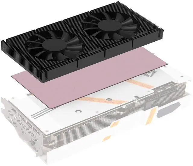 Main image of GPU Backplate Memory Radiator Aluminum Heatsink Cooler with Dual 70mm 4Pin PWM Cooling Fan and 1.2mm 7W Thermal Pad for Graphics Card RTX 3090