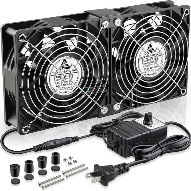 Main image of GDSTIME Dual 120mm x 38mm Computer Fan with AC Plug, AC 110V-240V Variable Speed Fan 240mm for DIY Cooling Mining Rig Server Case Grow Rack AV Cabinets Room to Room Basement Garage Ventilation Exhaust
