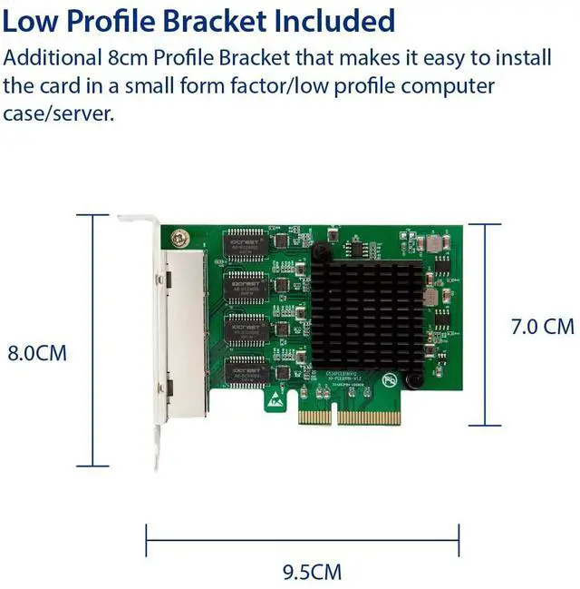 Alt view image 4 of 5 - IO CREST 4 Port Quad Gigabit Ethernet PCI Express 2.1 PCI-E x4 Network Interface Card (NIC) 10/100/1000 Mbps Realtek Chipset SI-PEX24085