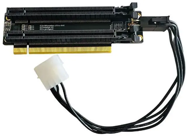 Alt view image 4 of 5 - JMT PCI-E 4.0 x16 1 to 2 Expansion Card Gen3 Split Card PCIe-Bifurcation x16 to x8x8 with 20mm Spaced Slots CPU4P Power Supply Port (+4Pin Cable)