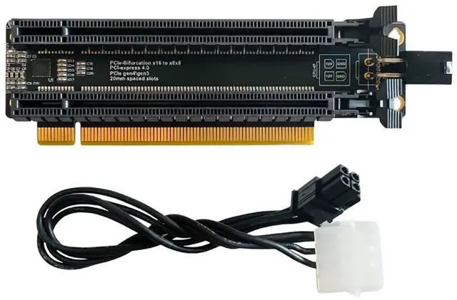 Alt view image 5 of 5 - JMT PCI-E 4.0 x16 1 to 2 Expansion Card Gen3 Split Card PCIe-Bifurcation x16 to x8x8 with 20mm Spaced Slots CPU4P Power Supply Port (+4Pin Cable)