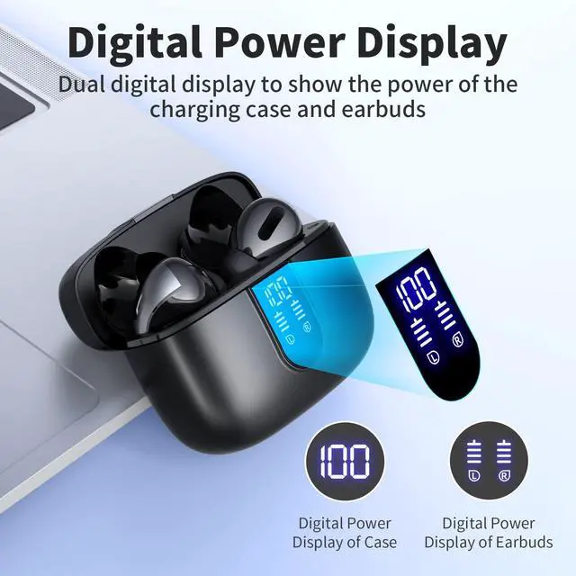 Alt view image 2 of 5 - TAGRY Bluetooth Headphones True Wireless Earbuds 60H Playback LED Power Display Earphones with Wireless Charging Case IPX5 Waterproof in-Ear Ear buds with Mic for TV Smart Phone Laptop Computer Sports