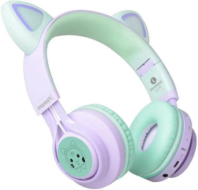 Alt view image 4 of 5 - Riwbox Kids Wireless Headphones, CT-7S Cat Ear Bluetooth, 85dB Volume Limiting, LED Light Up Over Ear with Microphone for Laptop/PC/TV