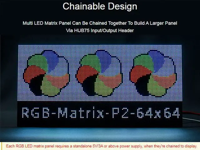 Alt view image 3 of 5 - waveshare RGB Full Color LED Matrix Panel 64x64 Pixels, 2mm Pitch, Adjustable Brightness,Supports Raspberry Pi/Raspberry Pi Pico / ESP32 / Ardu,Display Text, Colorful Image, Animation