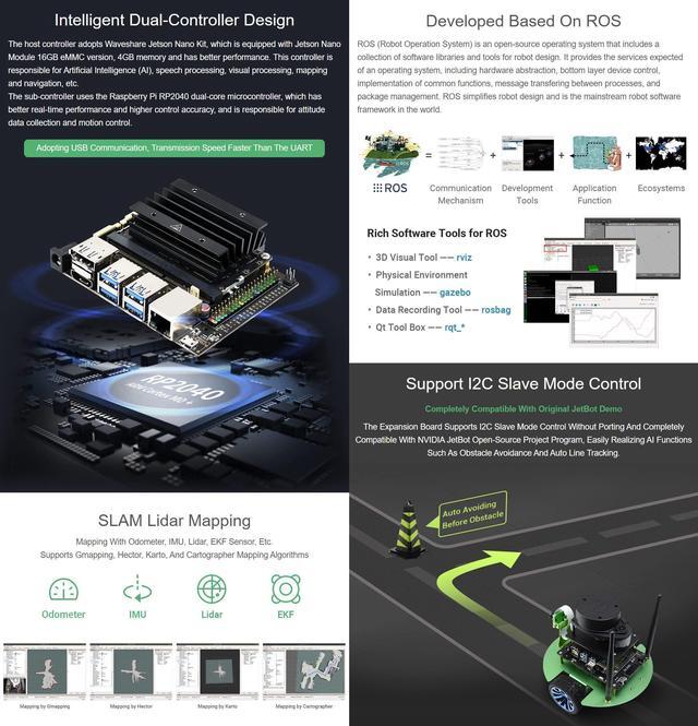 Alt view image 4 of 5 - Waveshare JetBot Professional Version ROS AI Kit Compatible with The NVIDIA Jetbot Open-Source Project Program AI Robot Lidar Mapping Vision Processing RP2040 Microcontroller Accessories Only