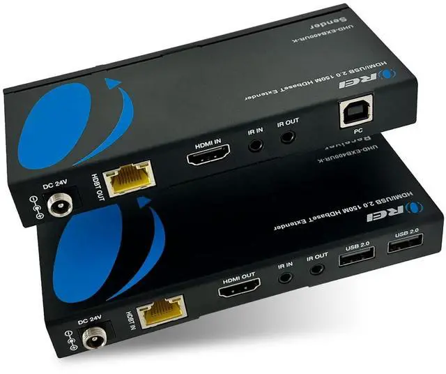 Main image of 4K USB 2.0 HDMI Extender Over LAN by OREI HDBaseT PoC Single CAT5e/CAT6A/CAT7 Cable 4K @ 60Hz - Up to 400 Ft 4:4:4 - KVM Webcam Remote Keyboard Mouse USB Control - Digital Full HD (4K USB 2.0)