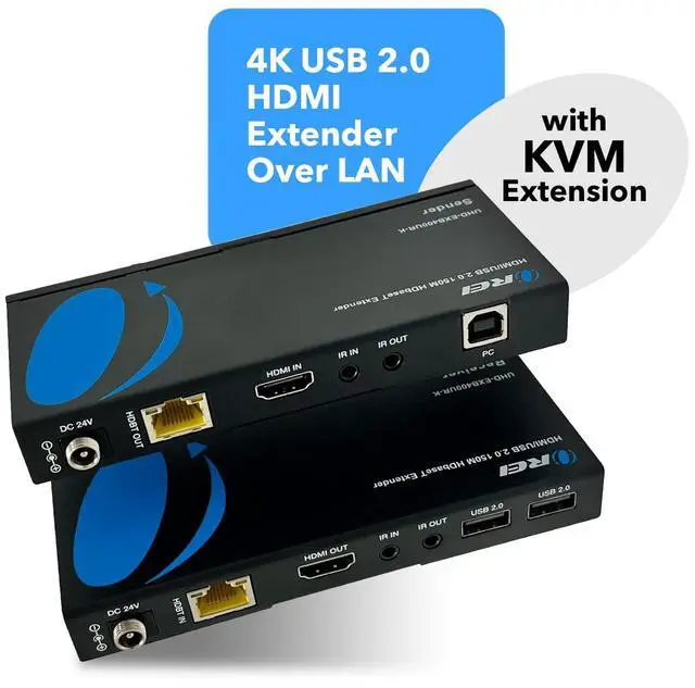 Alt view image 2 of 5 - 4K USB 2.0 HDMI Extender Over LAN by OREI HDBaseT PoC Single CAT5e/CAT6A/CAT7 Cable 4K @ 60Hz - Up to 400 Ft 4:4:4 - KVM Webcam Remote Keyboard Mouse USB Control - Digital Full HD (4K USB 2.0)