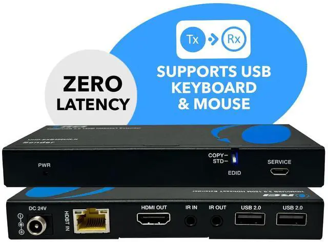 Alt view image 3 of 5 - 4K USB 2.0 HDMI Extender Over LAN by OREI HDBaseT PoC Single CAT5e/CAT6A/CAT7 Cable 4K @ 60Hz - Up to 400 Ft 4:4:4 - KVM Webcam Remote Keyboard Mouse USB Control - Digital Full HD (4K USB 2.0)