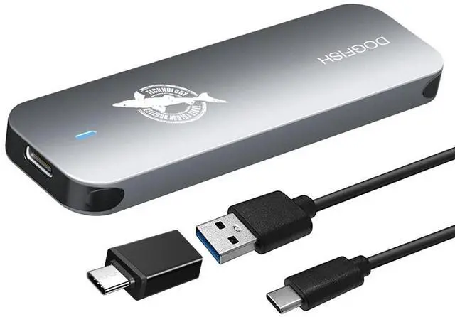 Main image of Dogfish Portable External SSD 256GB Ngff 2242/2260/2280 Grey Metal USB 3.1 Type-C Ultra-Light Mini Breathable Portable Solid State Drive for Mac/Windows/Android/Linuxup to 6Gbps with LED Indicator