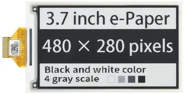 Alt view image 2 of 5 - Waveshare 3.7inch E-Paper E-Ink Raw Display Compatible with Raspberry Pi 4B/3B+/3B/2B/B+/A+/Zero/Zero W/WH/Zero 2W Series Boards 480×280 Pixels 4 Grey Scales Supports Partial Refresh