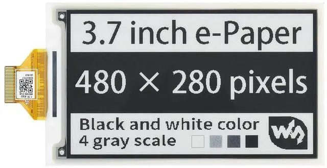 Main image of Waveshare 3.7inch E-Paper E-Ink Raw Display Compatible with Raspberry Pi 4B/3B+/3B/2B/B+/A+/Zero/Zero W/WH/Zero 2W Series Boards 480×280 Pixels 4 Grey Scales Supports Partial Refresh