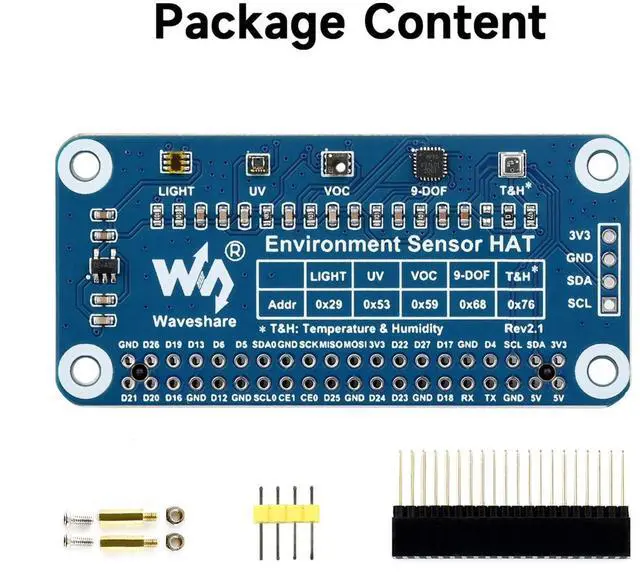 Alt view image 3 of 5 - Waveshare Environment Sensor HAT, Compatible with Raspberry Pi 5/4B/3B/Zero/Zero W/Zero 2W/Pico/Pico W/Pico WH, I2C Bus with Rich Onboard Resources Including Ambient Light Sensor VOC Sensor