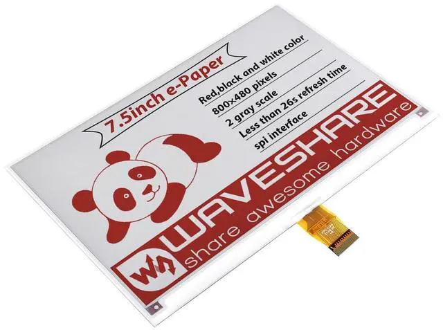 Main image of Waveshare 7.5inch E-Paper E-Ink Raw Display Compatible with Raspberry Pi 4B/3B+/3B/2B/B+/A+/Zero/Zero W/WH/Zero 2W Series Boards 800×480 Pixels Three-Color with SPI Interface Without PCB