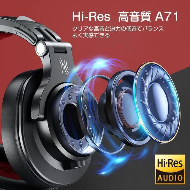 Alt view image 2 of 5 - OneOdio A71 Hi-Res Studio Recording Headphones - Wired Over Ear Headphones with SharePort, Monitoring Mixing Foldable Headset with Stereo Sound, 3.5/6.35MM Jack for PC Computer DJ Guitar-Red
