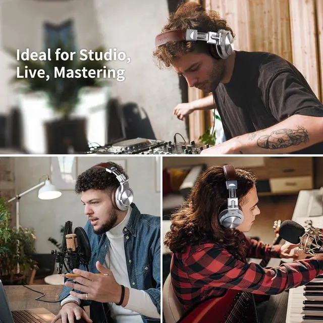 Alt view image 5 of 5 - OneOdio A71 Hi-Res Studio Recording Headphones - Wired Over Ear Headphones with SharePort, Monitoring Mixing Foldable Headset with Stereo Sound, 3.5/6.35MM Jack for PC Computer DJ Guitar-Silver