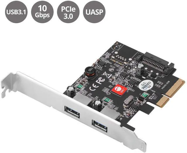 Alt view image 2 of 5 - SIIG 2-Port USB 3.1 PCIe Card, PCIe 3.0 x4 to Two USB 3.1 Gen 2 Type-A, 10Gbps & 5V/900mA per Port, UASP, Over-Current Protection, Asmedia ASM3142 Chipset, Dual-Profile Brackets (JU-P20912-S2)