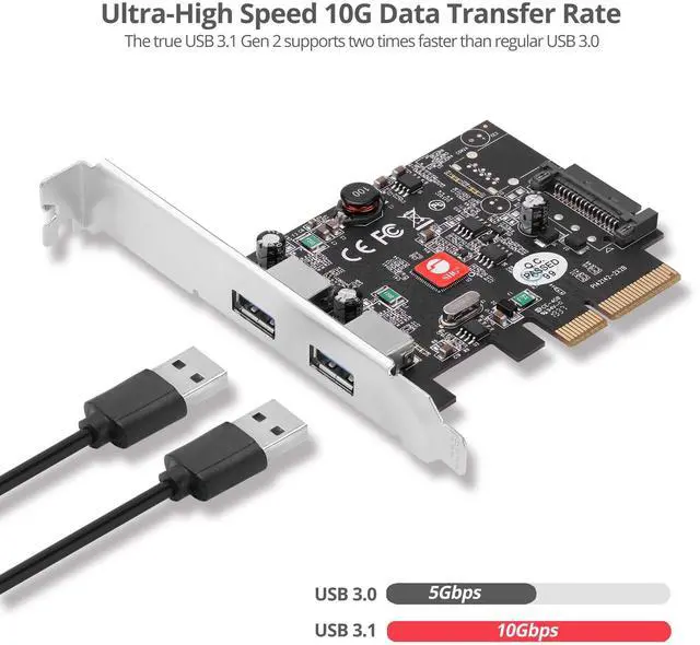 Alt view image 3 of 5 - SIIG 2-Port USB 3.1 PCIe Card, PCIe 3.0 x4 to Two USB 3.1 Gen 2 Type-A, 10Gbps & 5V/900mA per Port, UASP, Over-Current Protection, Asmedia ASM3142 Chipset, Dual-Profile Brackets (JU-P20912-S2)