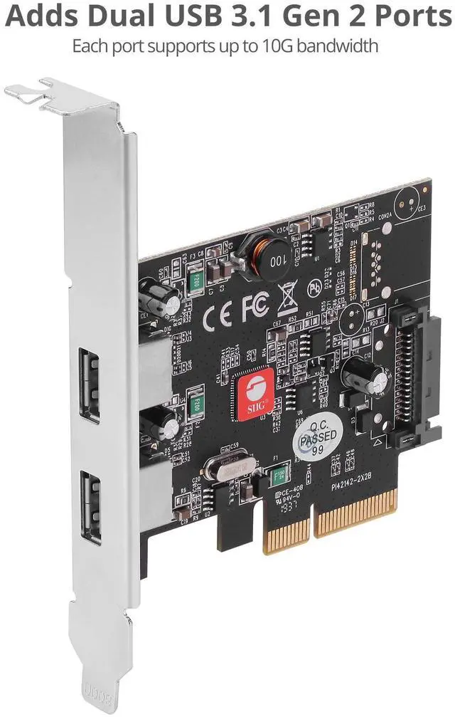 Alt view image 4 of 5 - SIIG 2-Port USB 3.1 PCIe Card, PCIe 3.0 x4 to Two USB 3.1 Gen 2 Type-A, 10Gbps & 5V/900mA per Port, UASP, Over-Current Protection, Asmedia ASM3142 Chipset, Dual-Profile Brackets (JU-P20912-S2)