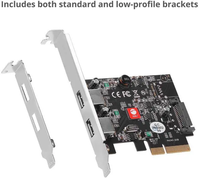 Alt view image 5 of 5 - SIIG 2-Port USB 3.1 PCIe Card, PCIe 3.0 x4 to Two USB 3.1 Gen 2 Type-A, 10Gbps & 5V/900mA per Port, UASP, Over-Current Protection, Asmedia ASM3142 Chipset, Dual-Profile Brackets (JU-P20912-S2)