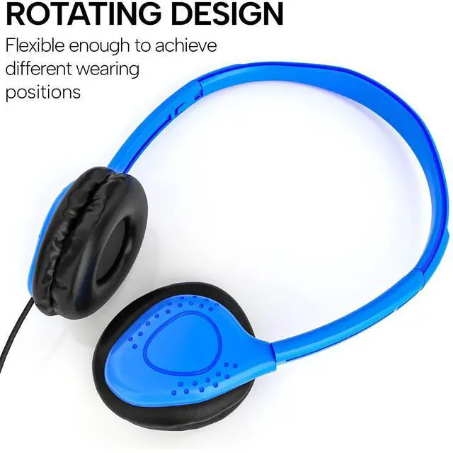 Alt view image 3 of 5 - Maeline Bulk Classroom Student Headphones with Volume Control, On Ear Stereo Headphones with Faux Leather Cushions for Kids Online Learning, Library, School, Airplane, Travel - 3.5mm Plug - 30 Pack