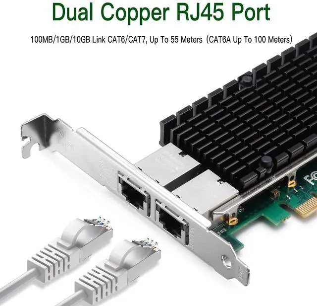 Alt view image 2 of 5 - XZSNET 10G Network Card with Intel X540 Chip, 10GB PCI-E NIC Compare to Intel X540-T2, Dual RJ45 Port PCI Express X8 Ethernet Adapter Support Windows/Windows Server/Linux/Freebsd/VMware ESXi