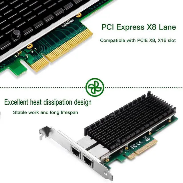 Alt view image 3 of 5 - XZSNET 10G Network Card with Intel X540 Chip, 10GB PCI-E NIC Compare to Intel X540-T2, Dual RJ45 Port PCI Express X8 Ethernet Adapter Support Windows/Windows Server/Linux/Freebsd/VMware ESXi