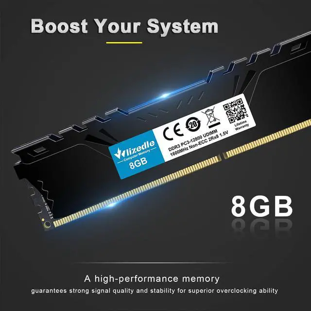 Alt view image 2 of 5 - DDR3 RAM 32GB Kit (4x8GB) 1600MHz CL11 DIMM Wlizedle Desktop Memory PC3-12800 240-Pin 1.5V 2Rx8 Dual Rank Channel Non-ECC Unbuffered PC Computer Sdram Sticks Module Upgrade, Black