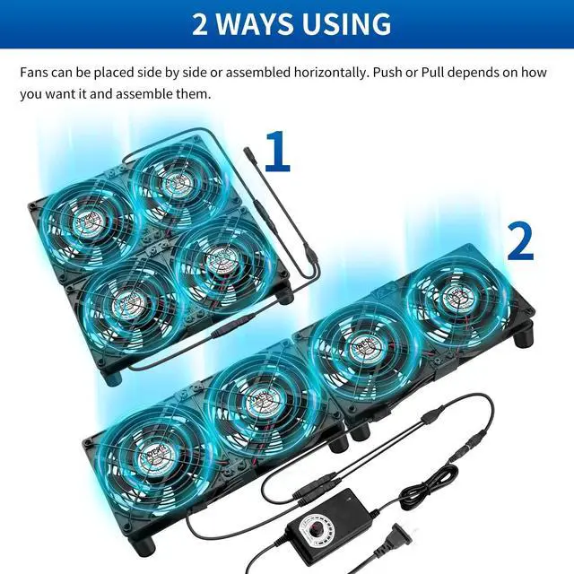 Alt view image 4 of 5 - WDERAIR 4 x 120mm Server Rack Mount Fan 12V with AC 110V 120V 220V 240V Variable Speed Controller, High Airflow for DIY Mining Rig, AV Cabinet, Modem, Window, Greenhouse Cooling Ventilation