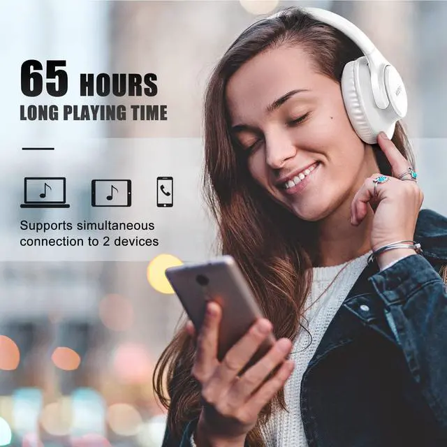 Alt view image 2 of 5 - KVIDIO Bluetooth Headphones Over Ear, 65 Hours Playtime Wireless Headphones with Microphone, Foldable Lightweight Headset with Deep Bass, HiFi Stereo Sound Low Latency for Laptop PC Cellphone